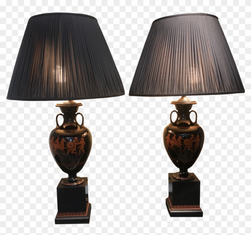 Black Glazed Ceramic Urn Lamps With Amphora And Greek - Lampshade Clipart