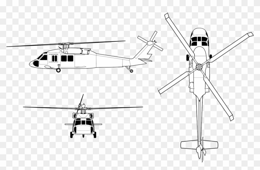 Uh-60 Orthographical Image - Black Hawk Helicopter Top View Clipart #3516994