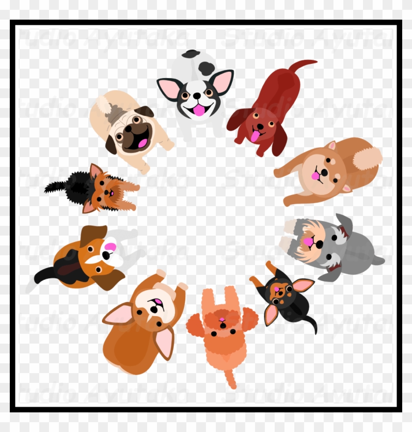 Marvelous Black Pug Dog Standing Cartoon Vector Clipart - Cartoon Circle Of Dogs - Png Download