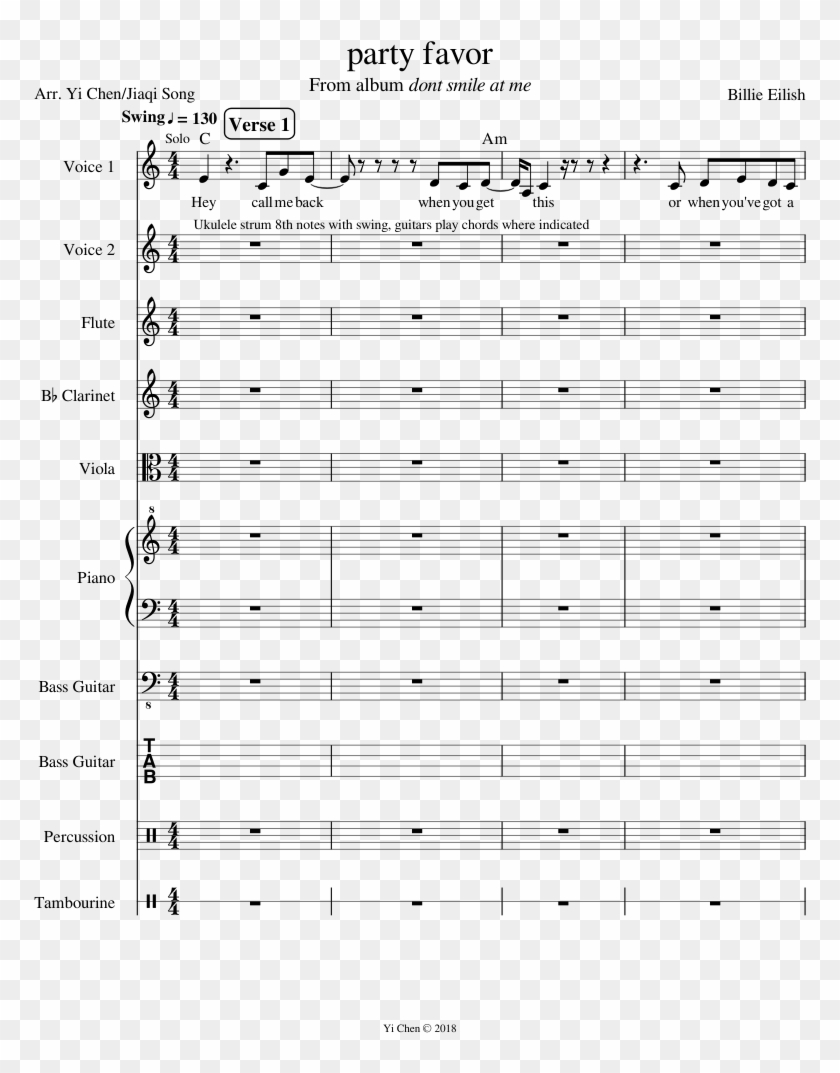 Party Favor Sheet Music For Violin, Flute, Clarinet, - Party Favor Billie Eilish Ukulele Clipart #3522679