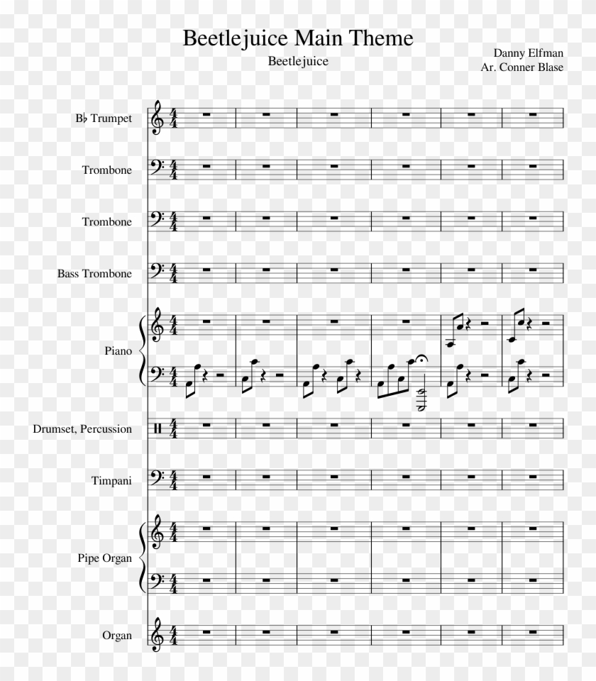 Beetlejuice Main Theme Sheet Music Composed By Danny - Le Seigneur Des Anneaux Partition Flûte Clipart