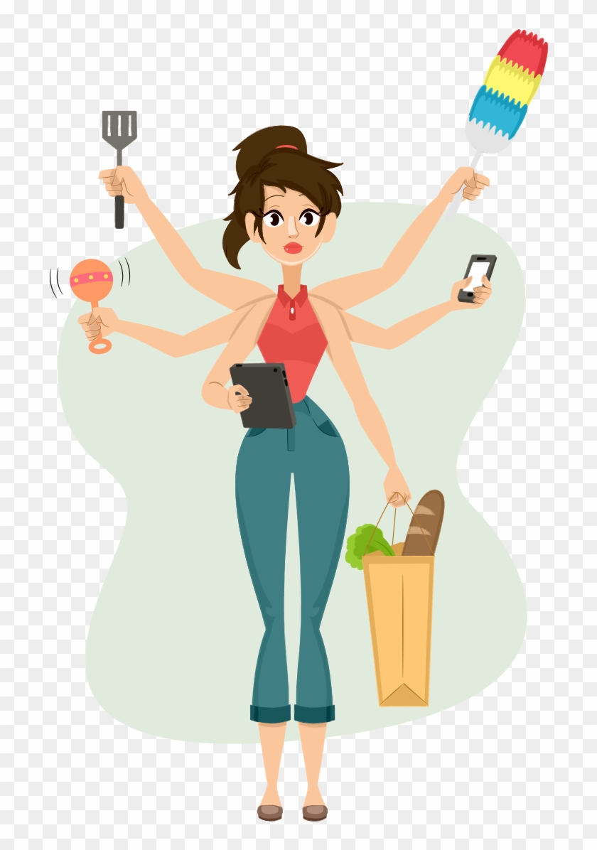 The Multitasking Superwoman Or Mompreneur Can Be Overwhelmed - Cartoon Clipart #3525302