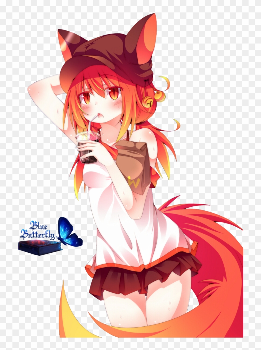 Anime Girl With Red Hair And Blue Eyes Clipart Images - Anime Fox Girl Red Hair - Png Download