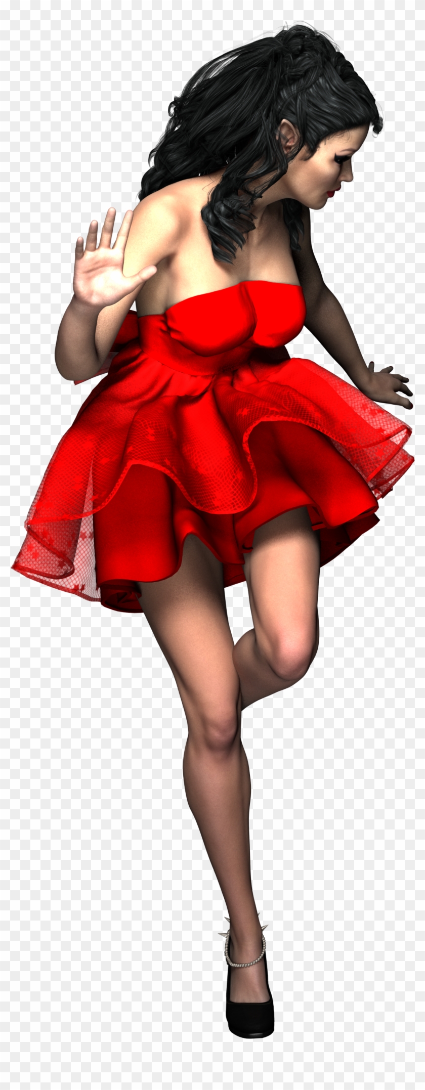 Lady Elf Red Dress Girl Woman 1073734 - Black Girls In Red Png Clipart #3530650