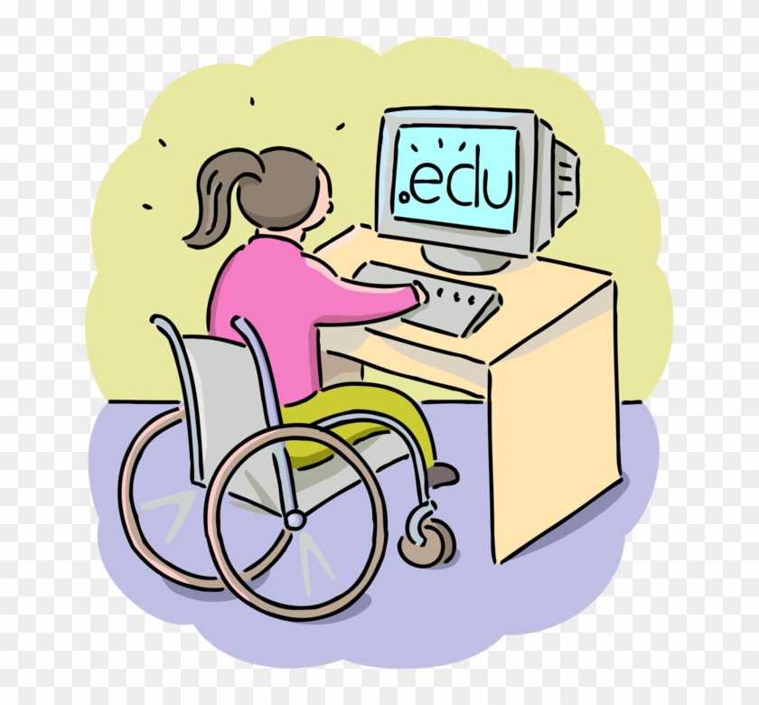 Vector Illustration Of Disabled Handicapped Student - Handicapped Girls Cartoon Clipart