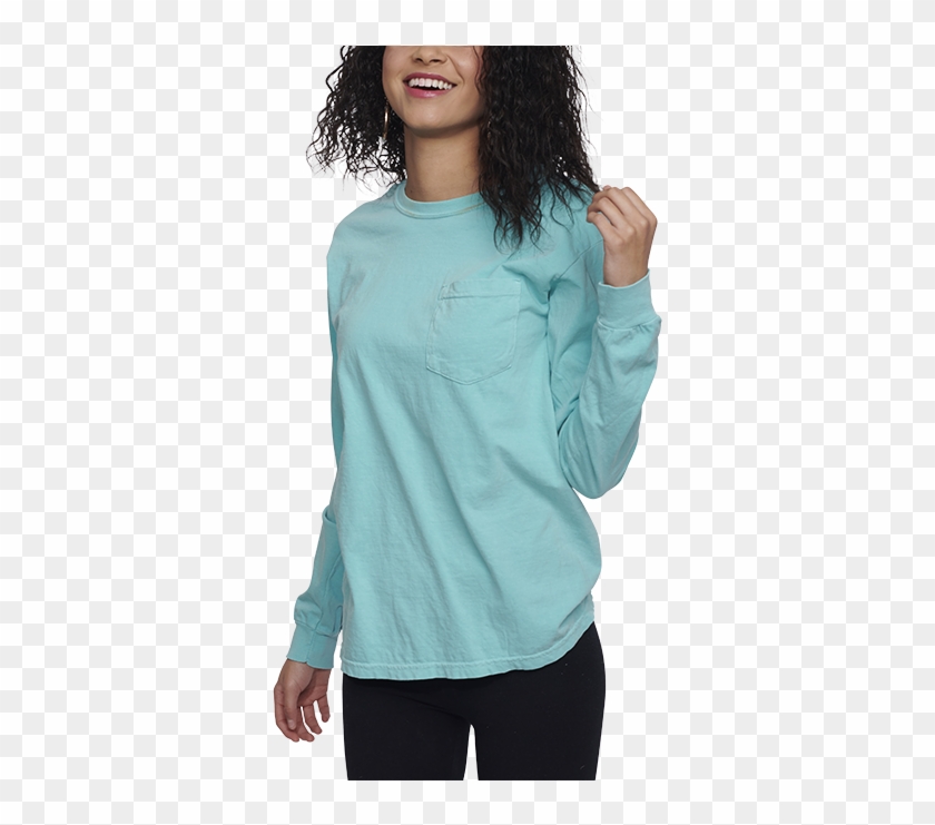 Pigment Dyed Long Sleeve Pocket T-shirt - Girl Clipart #3546567