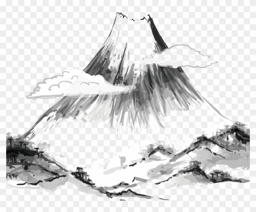 Drawing Japan Mountains - Tranh Thủy Mặc Png Clipart #3546890