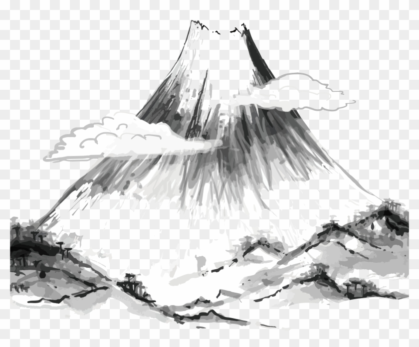 Drawing Japan Mountains - Tranh Thủy Mặc Png Clipart