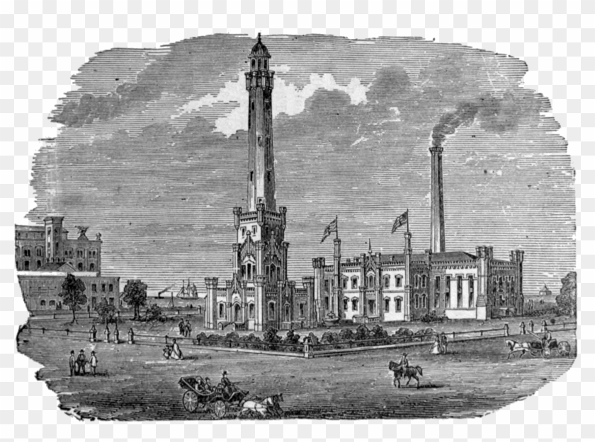 Chicago Water Tower & Pumping Station, Published 1886 - History Of Chicago Clipart