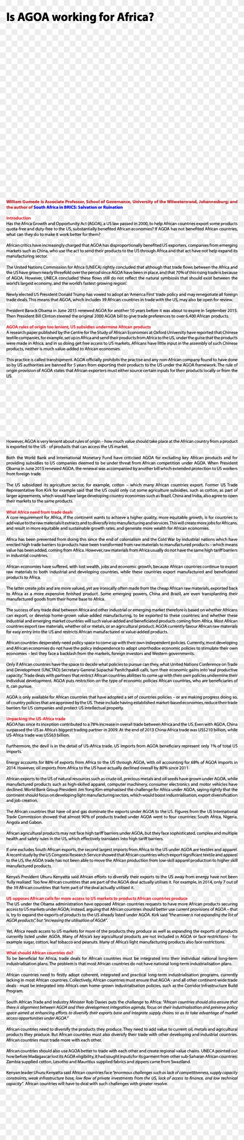 Is Agoa Working For Africa William Gumede Is Associate Clipart #3552984