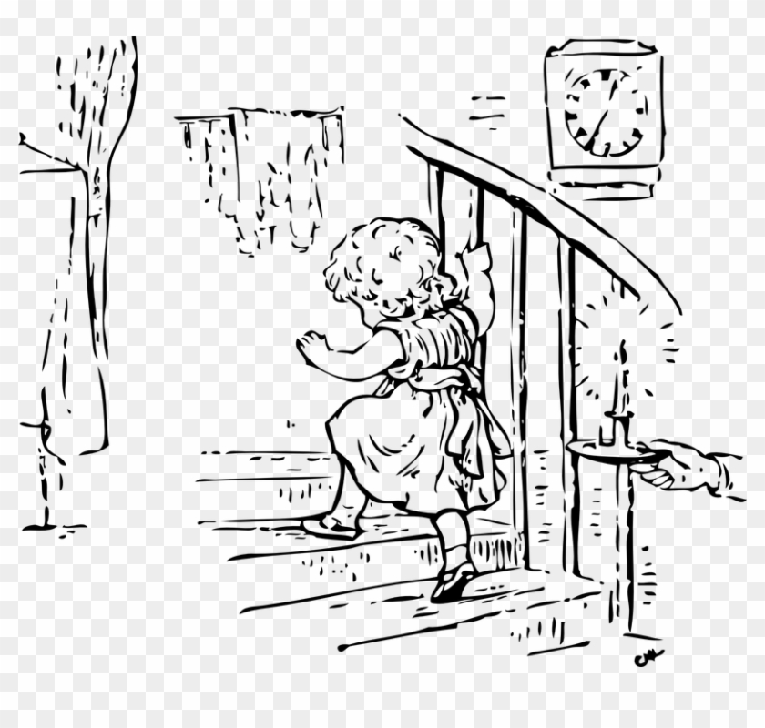 Child Climbing Stairs Up Staircase Stairway Step - Walking Up Stairs Clipart Black And White - Png Download #3555106