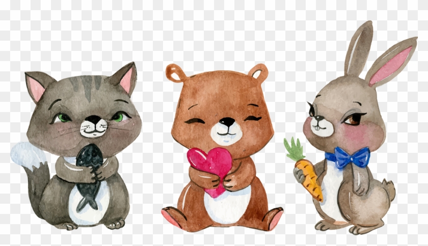 Vector Animals Wedding Birthday Watercolor Paper Illustration - Clipart Animal Watercolor Png Transparent Png