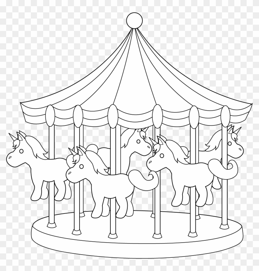Carnival Carousel Line Art - Carousel Cartoon Black And White Clipart #3561799