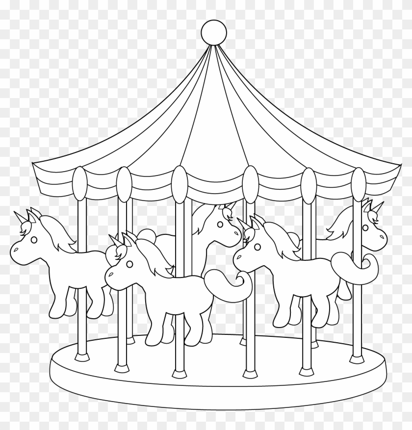 Carnival Carousel Line Art - Carousel Cartoon Black And White Clipart