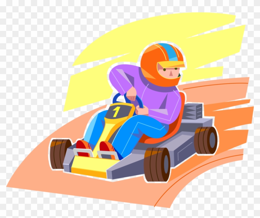 Vector Illustration Of Kart Racing Boy Races Open Wheel - Cartoon Clipart