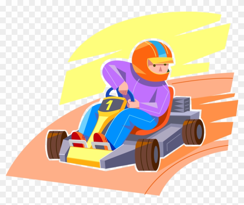 Vector Illustration Of Kart Racing Boy Races Open Wheel - Cartoon Clipart #3565834