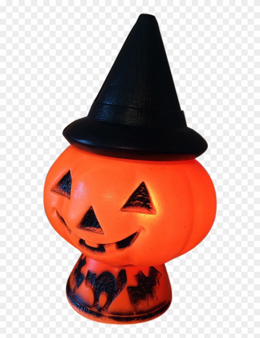 Vintage Halloween Lighted Blow Mold Pumpkin With Witch - Jack-o'-lantern Clipart #3565904