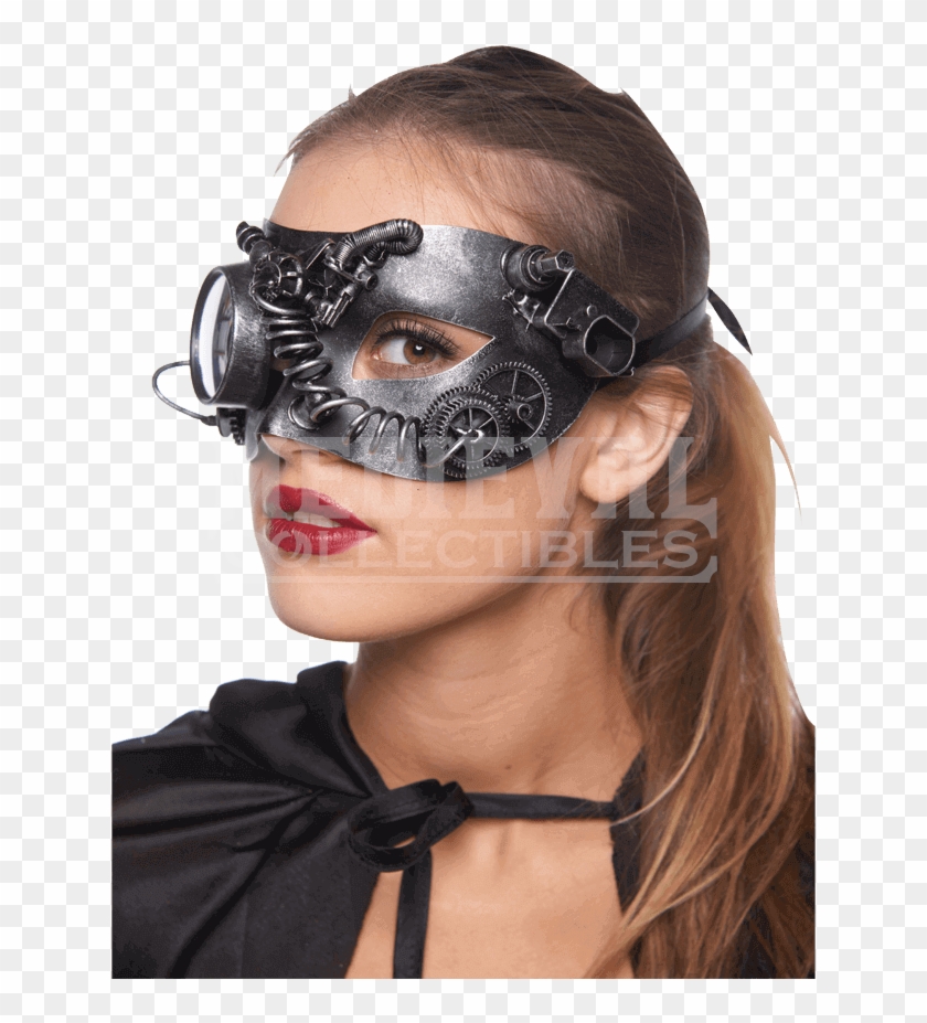 Silver Steampunk Monocle Eye Mask - Masque Clipart #3566652