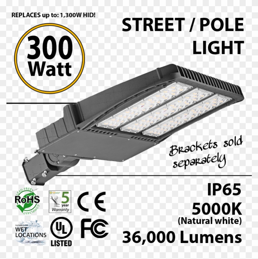 300w Led Street Light / Pole Mount Fixture 36000lm - Lumen Flux Suitable For Street Lights Clipart