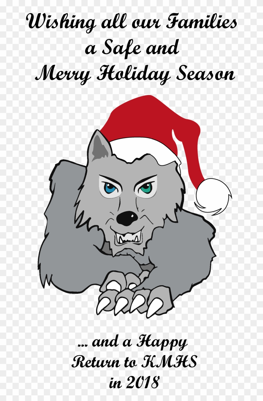 Kmhs Wolf Mascot Wishing All Merry Christmas - Cartoon Clipart