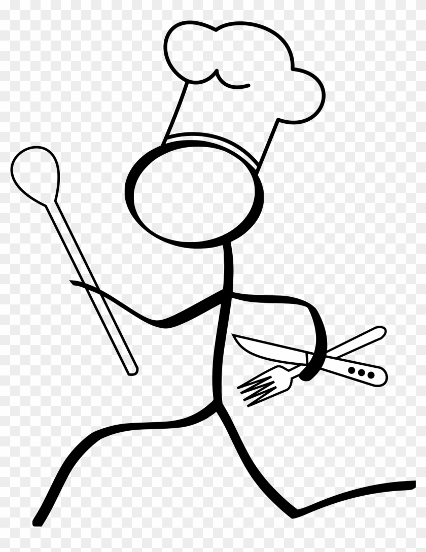 Kitchen Run Stick Figure - Line Art Clipart