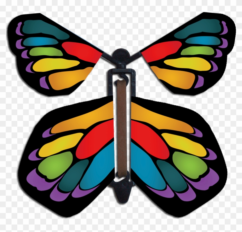 Stained Glass Rainbow Wind Up Flying Butterfly - Make A Flying Butterfly Pattern Clipart