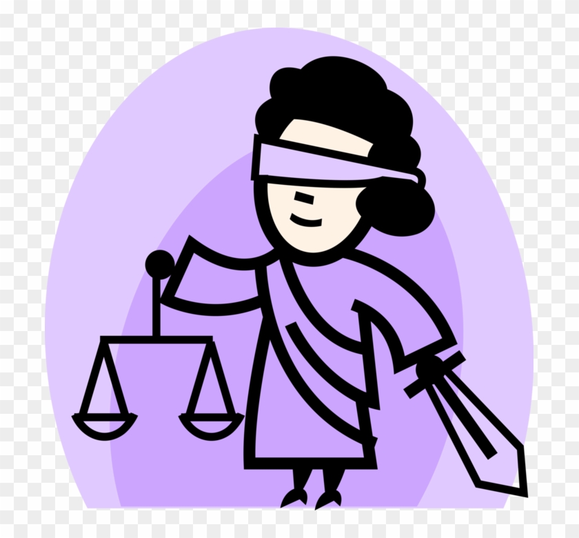 Vector Illustration Of Justice Scales With Blindfolded Clipart