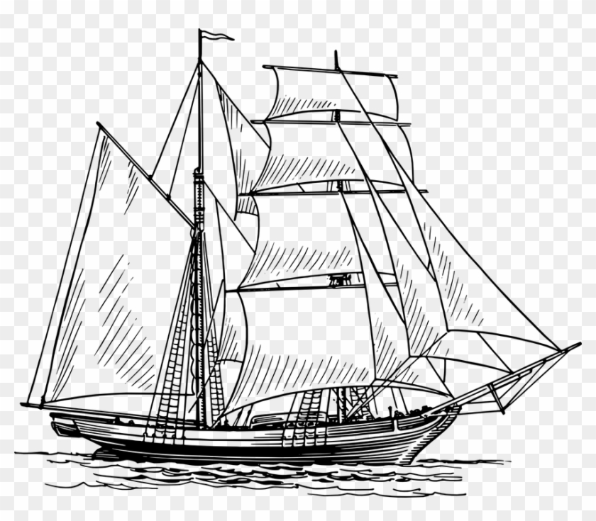Sailing, Ship, Water, Ocean, Sea, Voyage - Boat Drawing Clipart