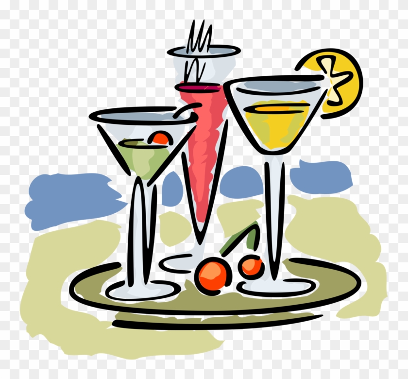 Vector Illustration Of Serving Tray Of Mixed Alcohol - Mixed Drinks Clipart