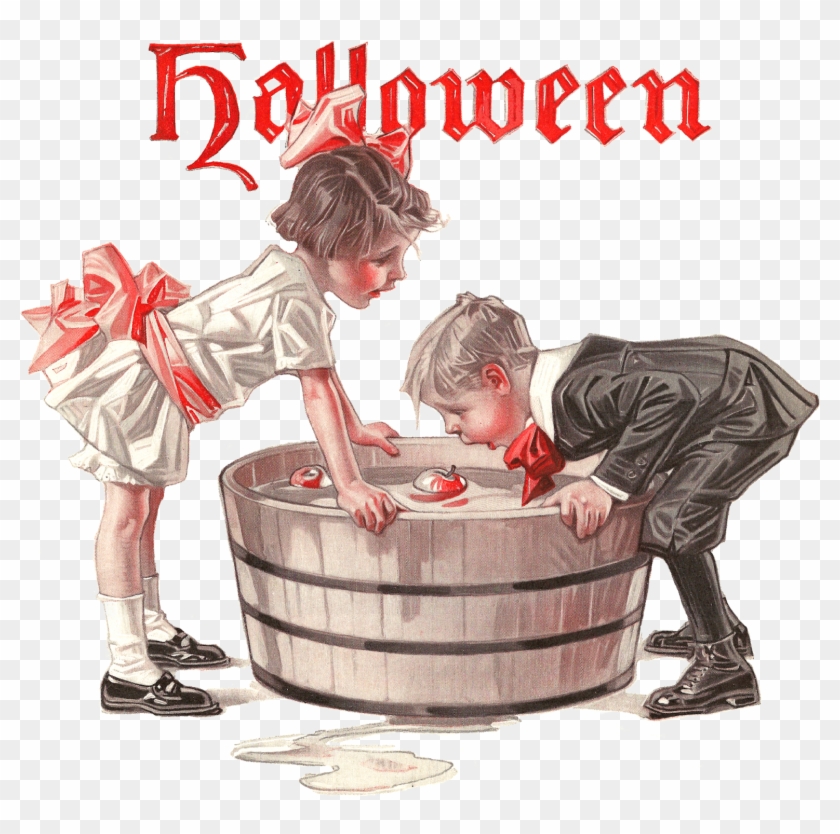 Antique Halloween Digital Download - Bobbing For Apples Clipart - Png Download #3580111