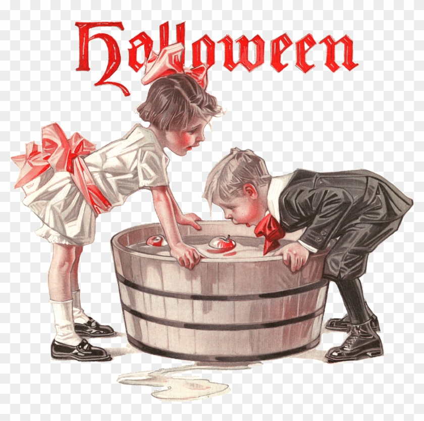 Antique Halloween Digital Download - Bobbing For Apples Clipart - Png Download