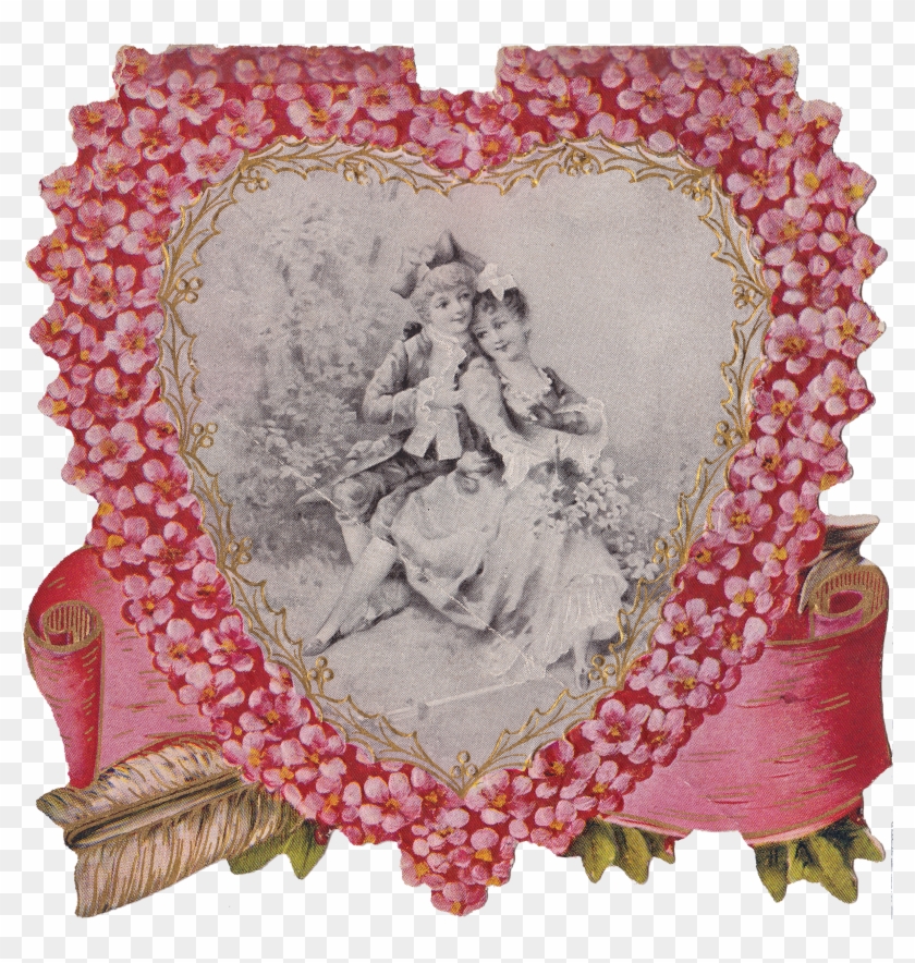 Die Cut Pink Flower Heart & “peace Be Within Thee” - Frame Heart Vintage Png Clipart #3584422