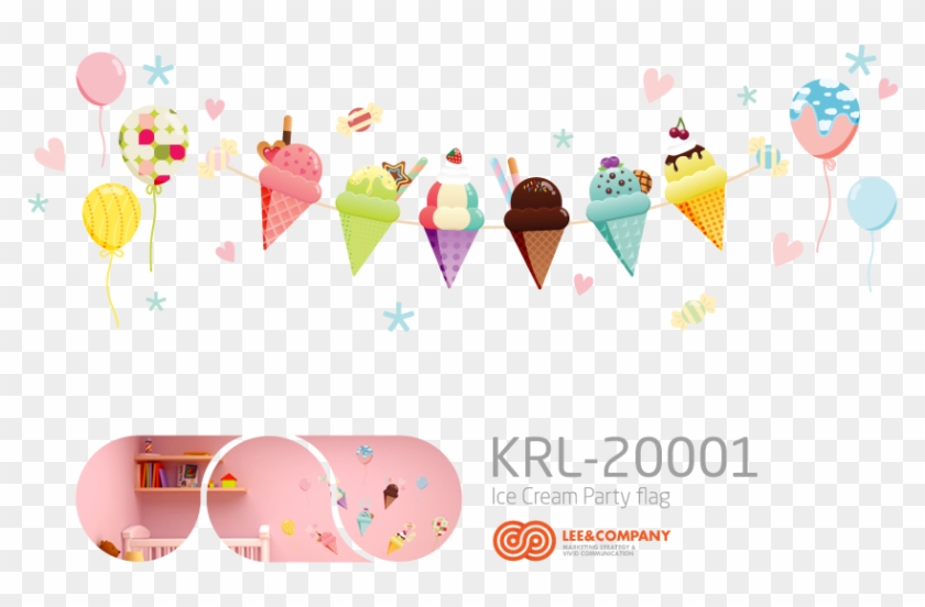 Collaboration Design Ice Cream Party Flag - Ice Cream Cone Clipart #3590388