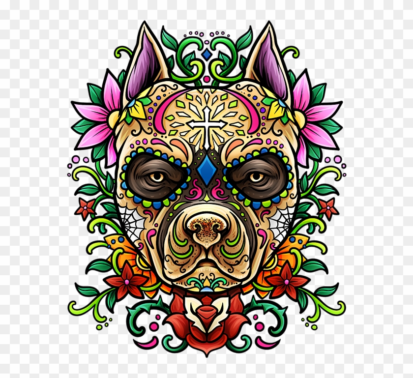 Bleed Area May Not Be Visible - Mexican Sugar Skull Pitbull Clipart