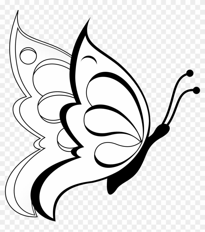 Butterfly 19 Black White Line Art Flower 999px 144 - Simple Drawing Of Butterfly Clipart
