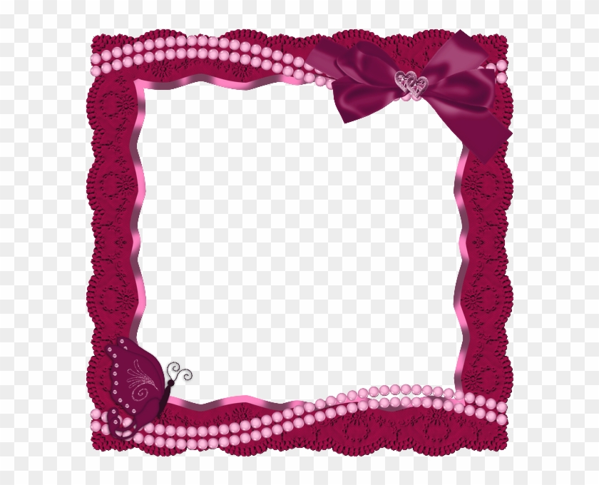 Red Transparent Frame With Butterfly Ribbon And Pearls - Butterfly Red Picture Frame Clipart
