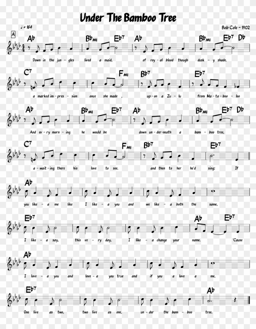 Under The Bamboo Tree Sheet Music Composed By Bob Cole - Sheet Music Clipart
