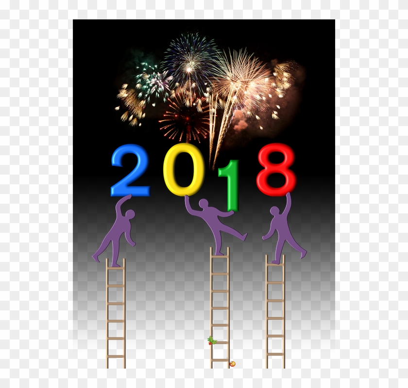 New Year's Day 2018 Party Fireworks Night Ladder - New Year's Day 2018 Clipart #3601234