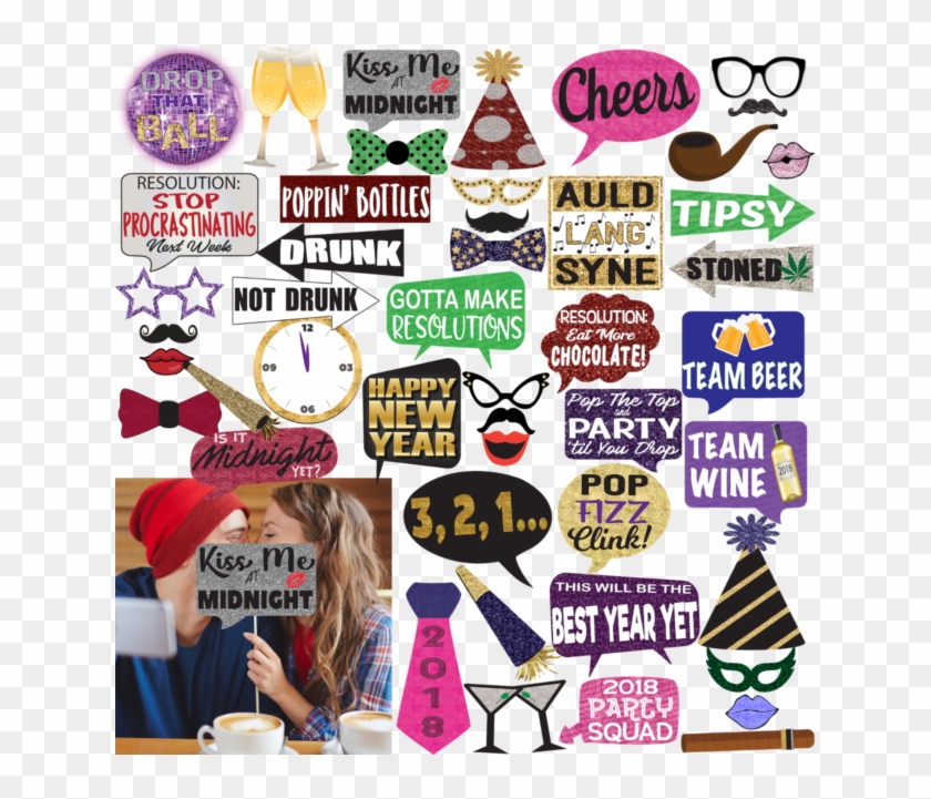 Deluxe New Year's Eve Photo Party Props, Photo Booth Clipart