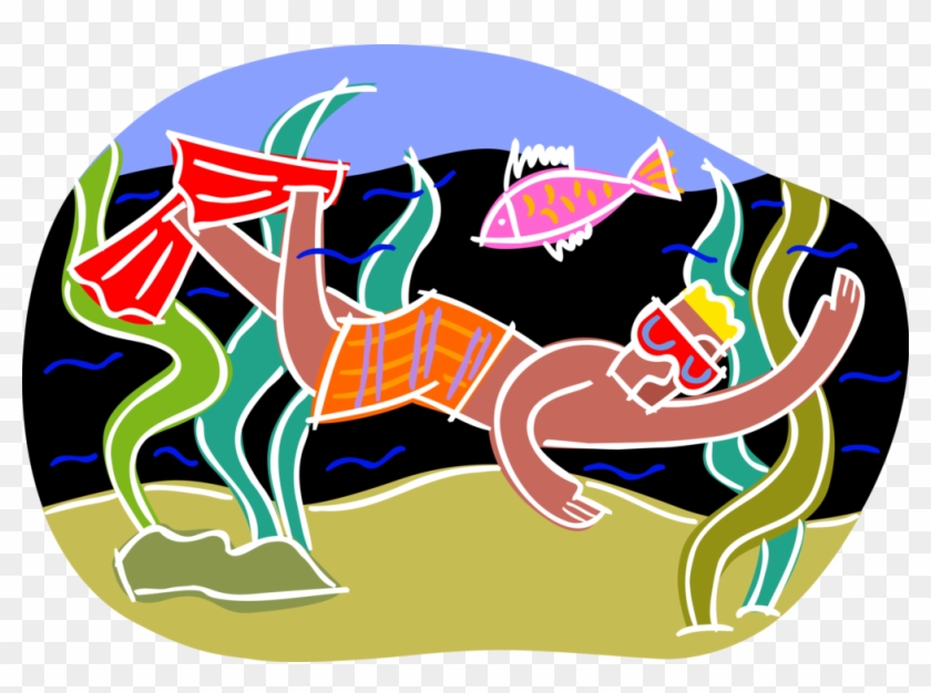 Vector Illustration Of Snorkeler Snorkeling With Mask - Illustration Clipart #3607859