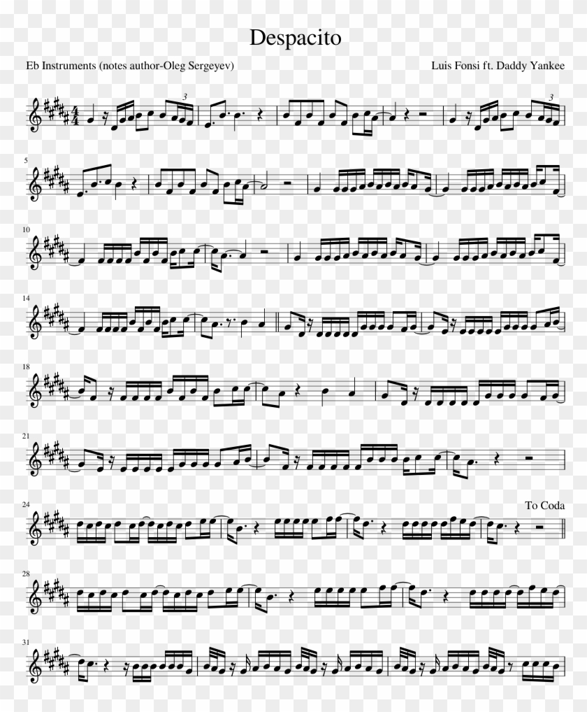Despacito Notes For Alto Sax - Despacito Alto Sax Sheet Music Clipart