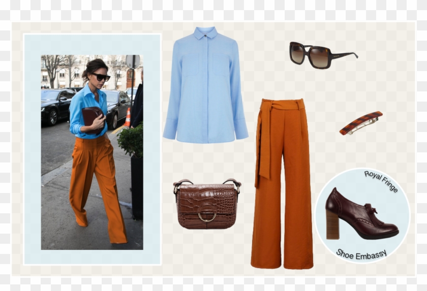 Victoria Beckham Style Outfit Orange Blue - Victoria Beckham Celine Sunglasses Clipart #3608930