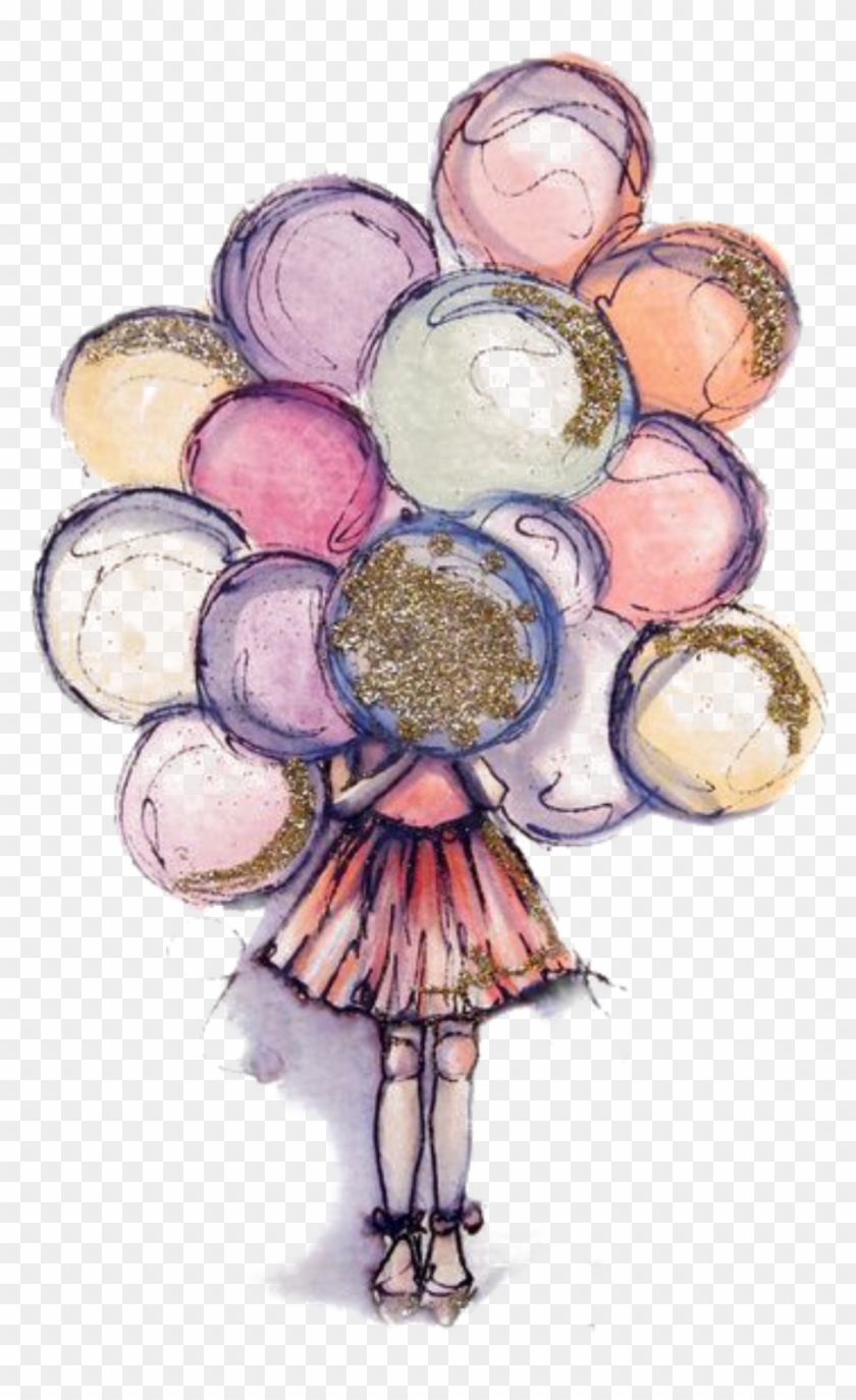 Happy Birthday Girl Drawing - Girl Holding Balloons Drawing Clipart