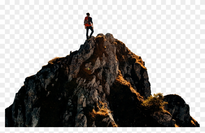 A Young Man Reaching The Top Of The Mountain, Symbolising - Man Mountain Png Clipart