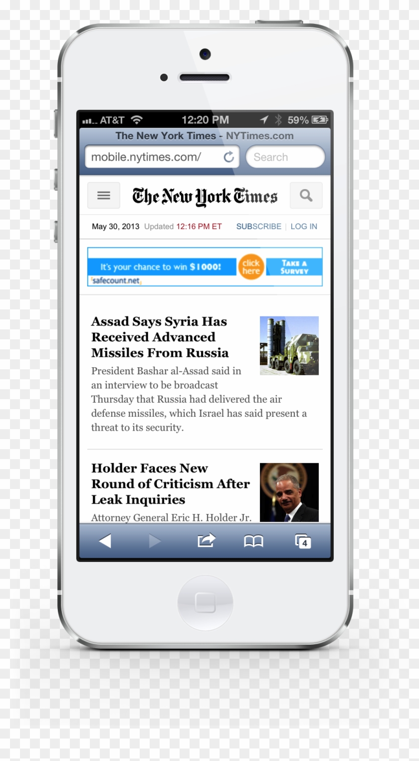 The New York Times Updates Its Mobile Website For First - Smartphone Clipart #3611649