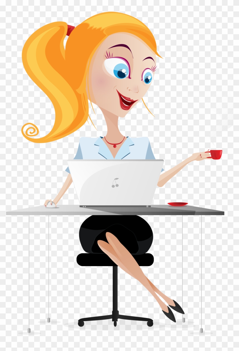 Woman Character Http - Girl With Laptop Clipart - Png Download