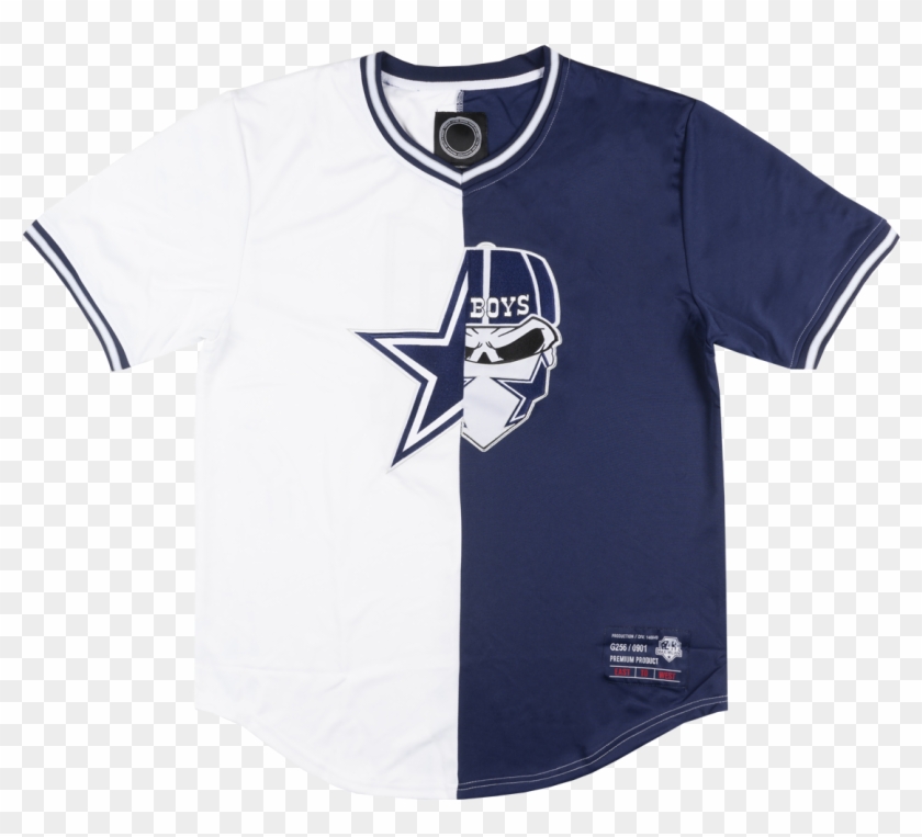 Maximilian Skull Cowboy Split Baseball Jersey Navy - Polo Shirt Clipart