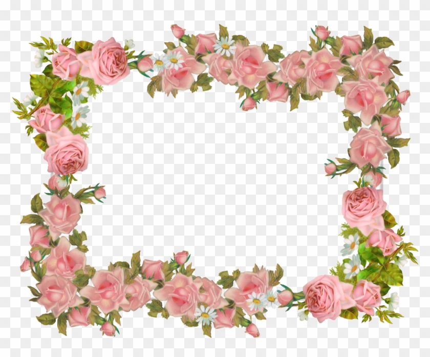 Free Digital Rose Frame And Scrapbooking Paper - Png Vintage Flower Frame Clipart #3614898