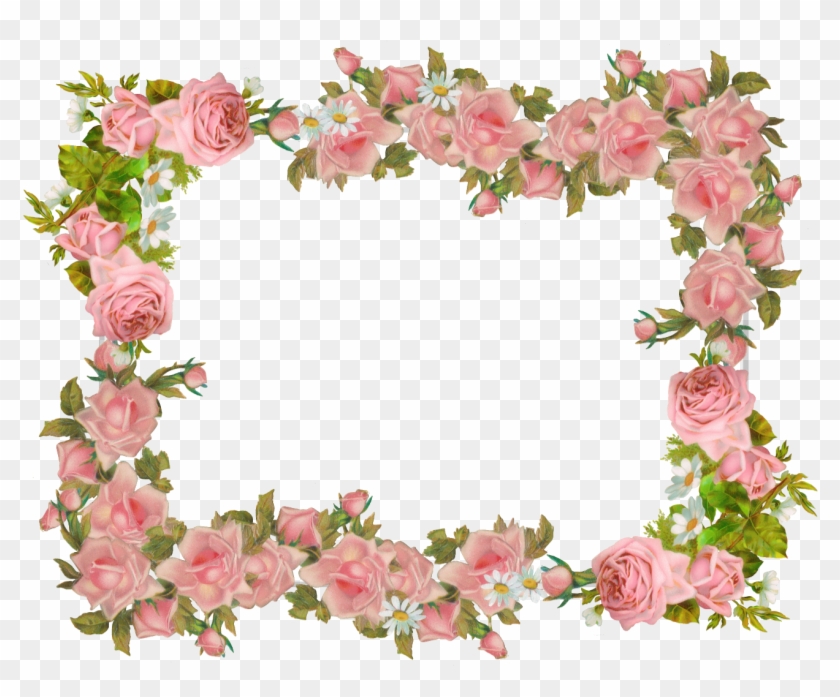 Free Digital Rose Frame And Scrapbooking Paper - Png Vintage Flower Frame Clipart