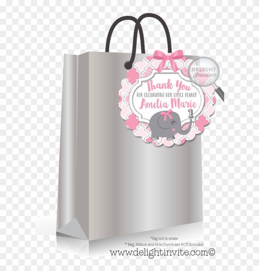 Pink And Gray Elephant 1st Bithday Favor Tag [di-266ft] - Superhero Party Favor Tags Clipart